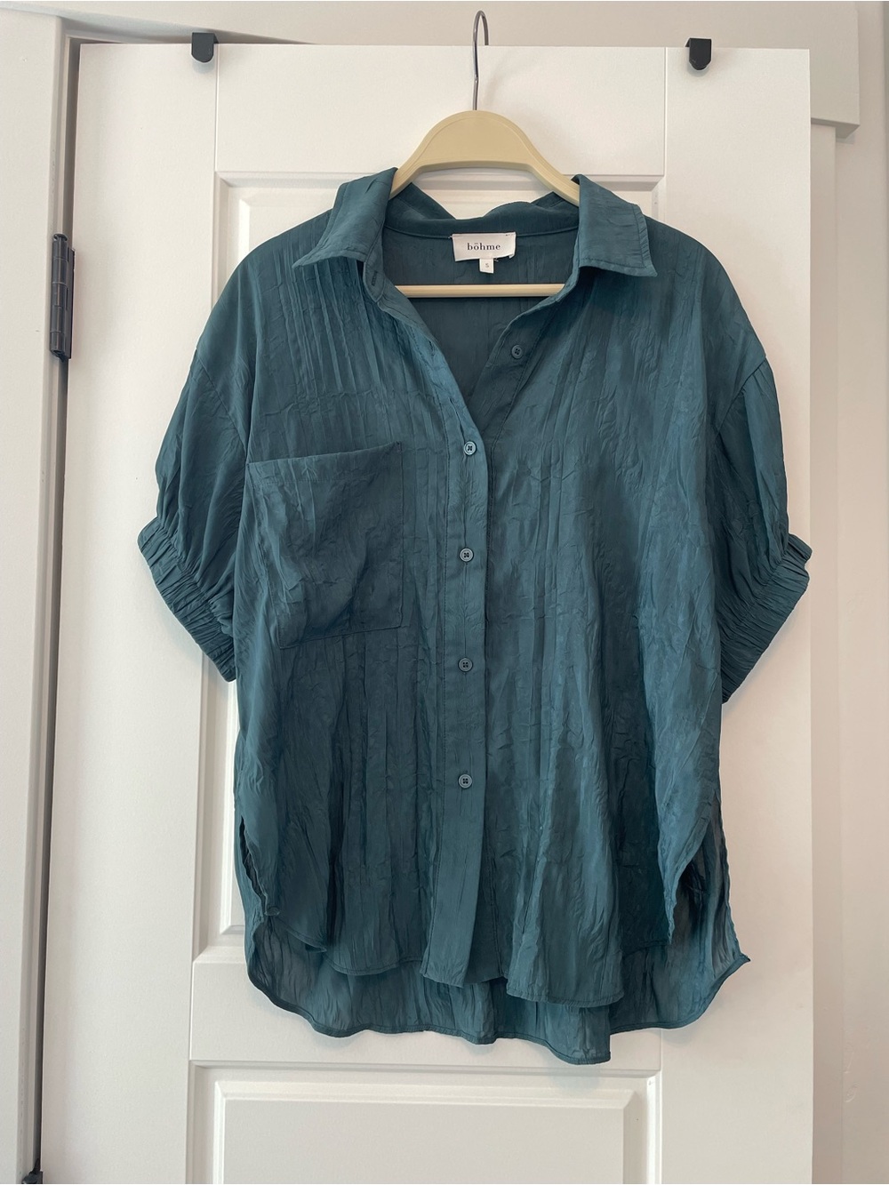 bohme Teal Short-Sleeve Button Front Blouse